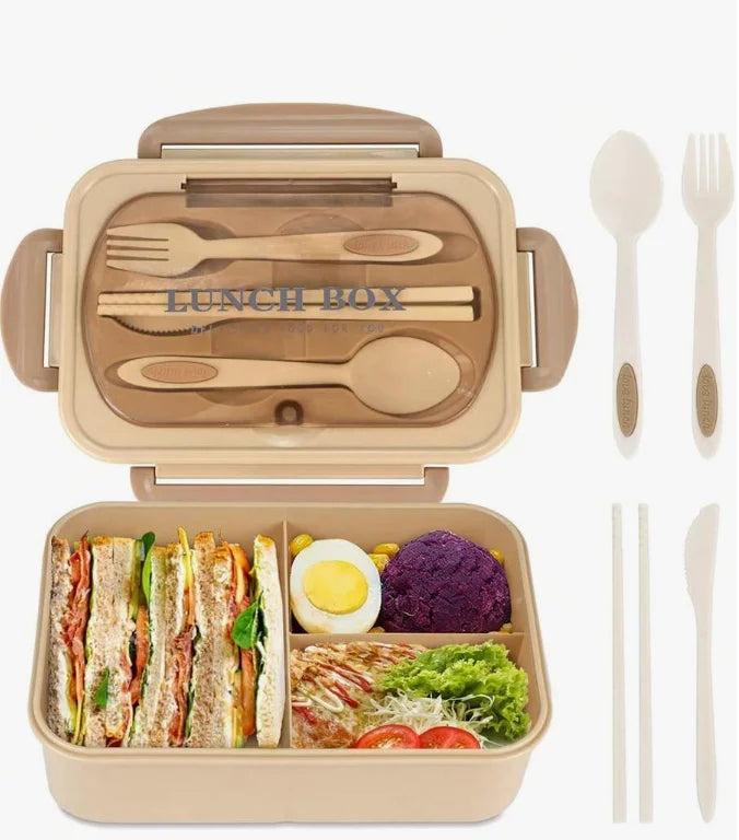 Bento Box für Erwachsene mit 3 Fächern und Besteckset, spülmaschinenfest 7