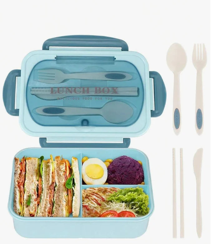Bento Box für Erwachsene mit 3 Fächern und Besteckset, spülmaschinenfest 8