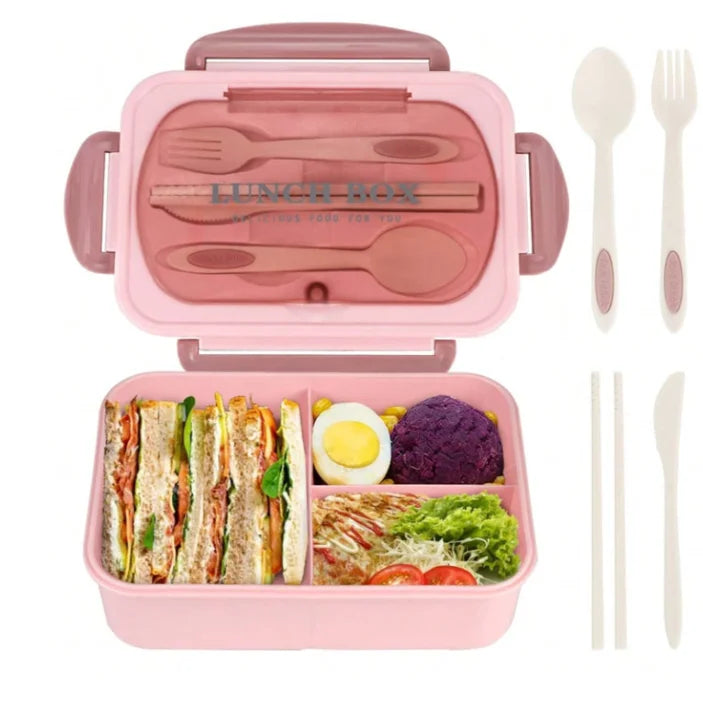 Bento Box für Erwachsene mit 3 Fächern und Besteckset, spülmaschinenfest 9