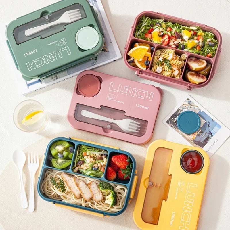 Bento Lunchbox 1300ML – Lunchbox met Bestek & Sauskom (BPA-vrij) 0