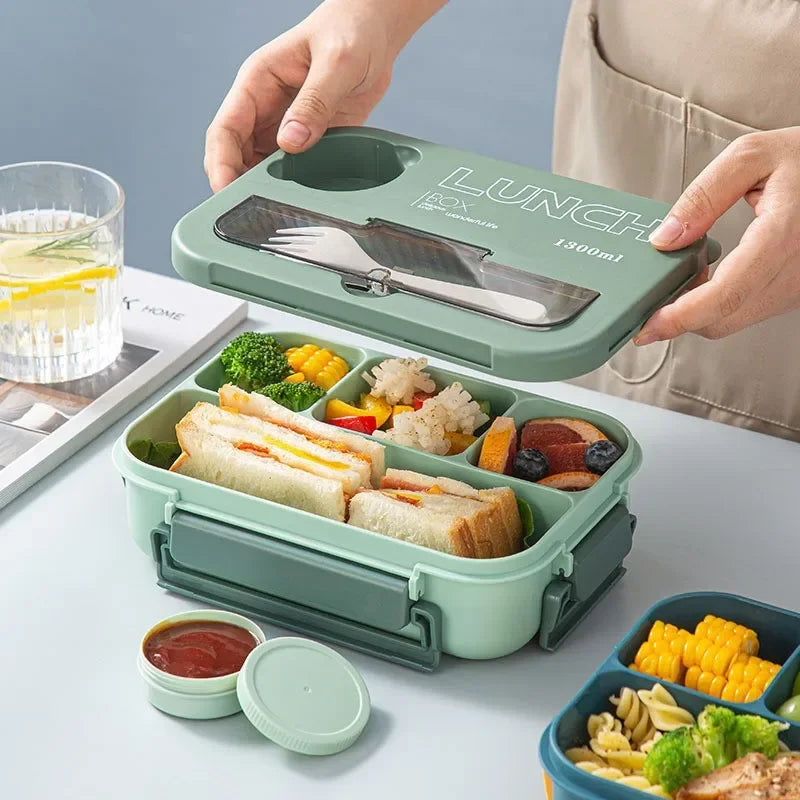 Bento Lunchbox 1300ML – Lunchbox met Bestek & Sauskom (BPA-vrij) 4