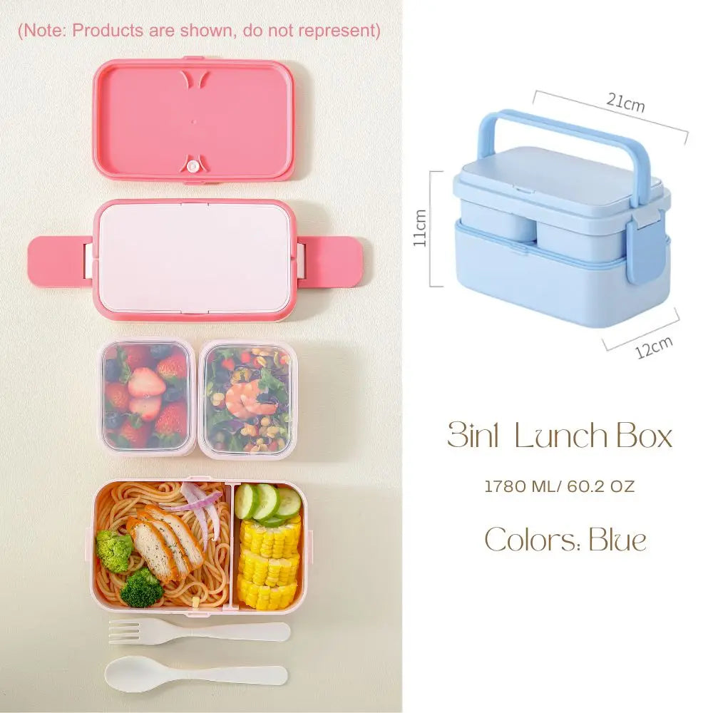 Bentobox voor kinderen – 2 lagen met 1780 ml inhoud en bestek 10