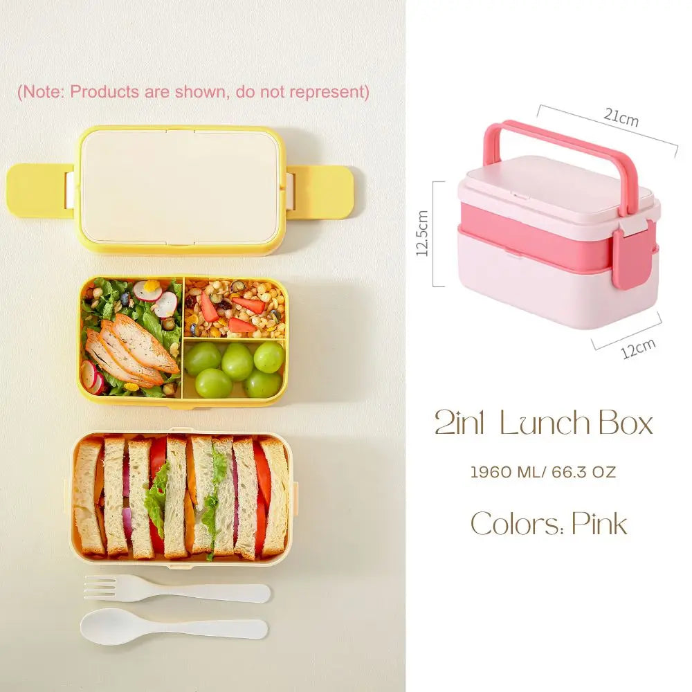 Bentobox voor kinderen – 2 lagen met 1780 ml inhoud en bestek 11