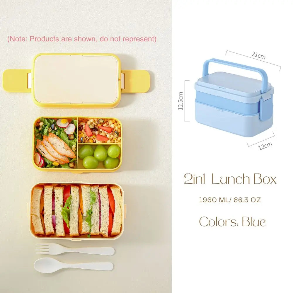 Bentobox voor kinderen – 2 lagen met 1780 ml inhoud en bestek 13