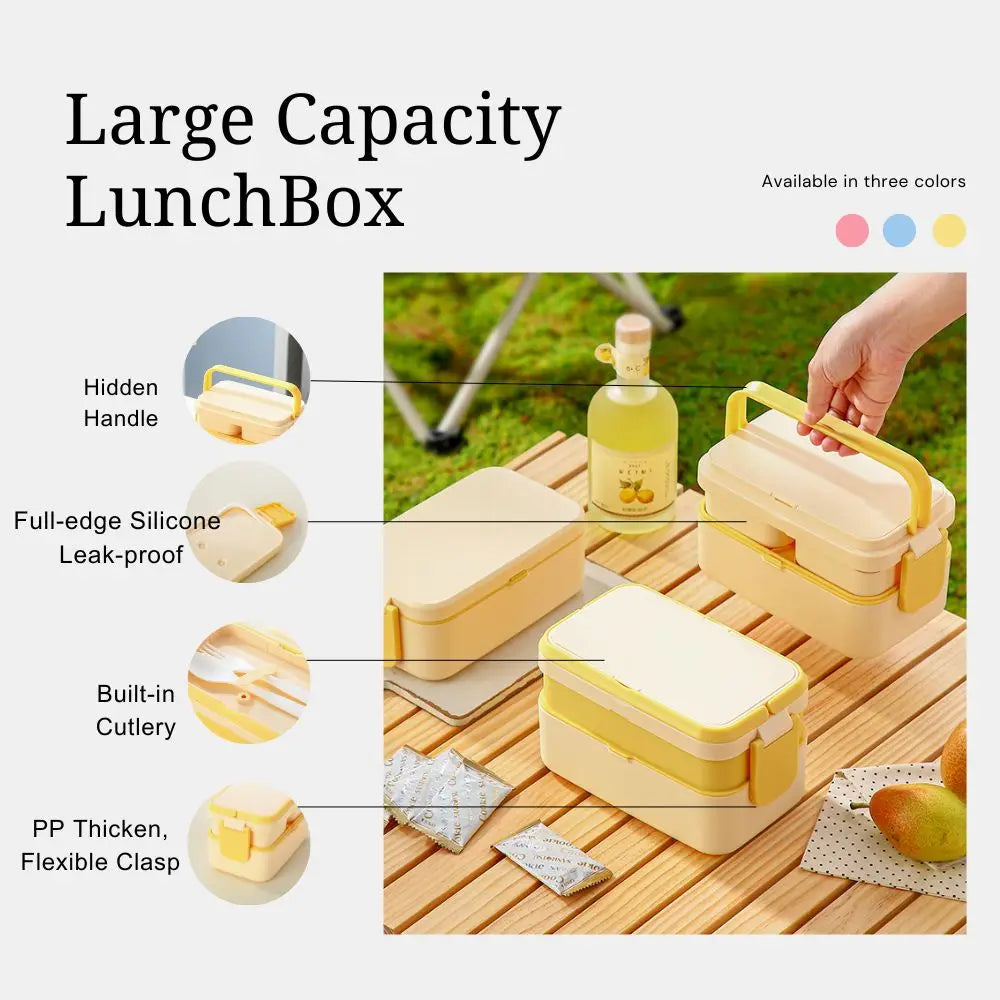 Bentobox voor kinderen – 2 lagen met 1780 ml inhoud en bestek 3