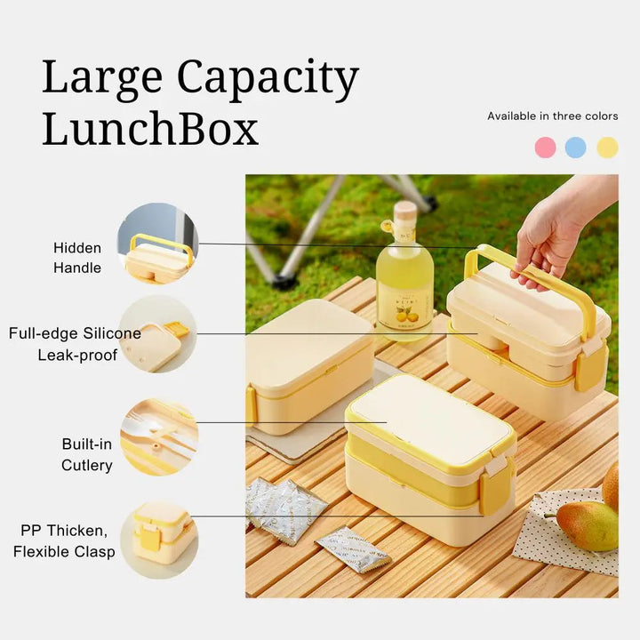 Bentobox voor kinderen – 2 lagen met 1780 ml inhoud en bestek 3