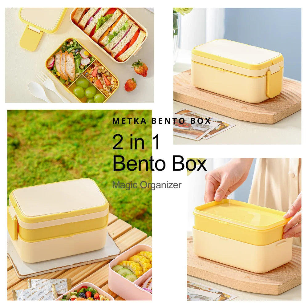 Bentobox voor kinderen – 2 lagen met 1780 ml inhoud en bestek 4