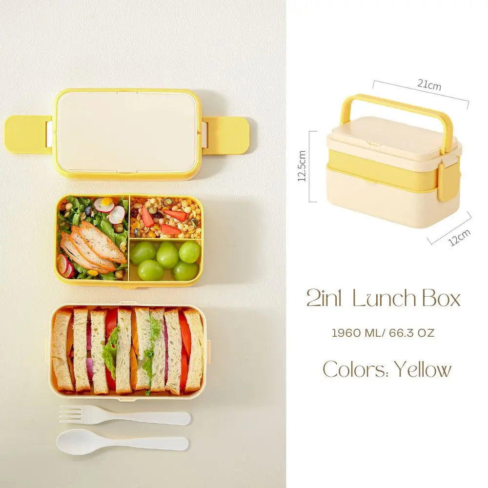 Bentobox voor kinderen – 2 lagen met 1780 ml inhoud en bestek 9
