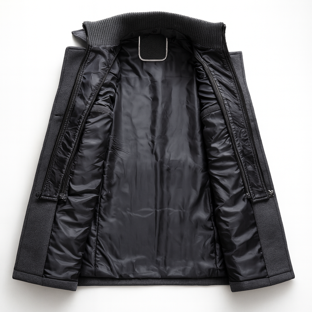 Abric llarg d'home de mescla de llana – jaqueta de doble fila i ajustada