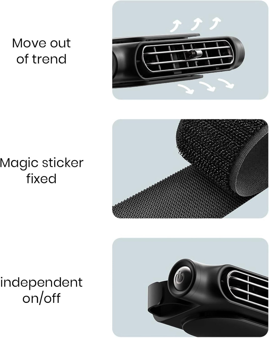 Bladloze USB-autoventilator met 3 snelheden en hoofdsteunbevestiging voor auto 3