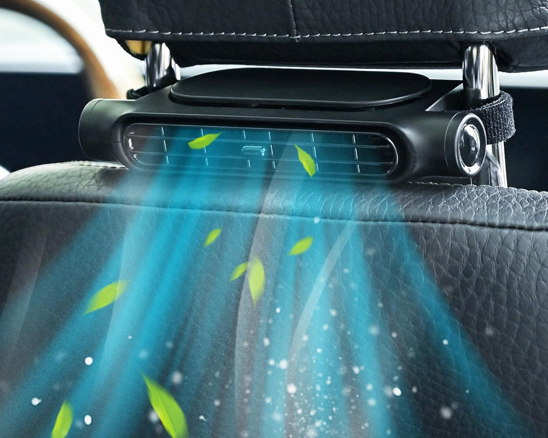 Bladloze USB-autoventilator met 3 snelheden en hoofdsteunbevestiging voor auto 6