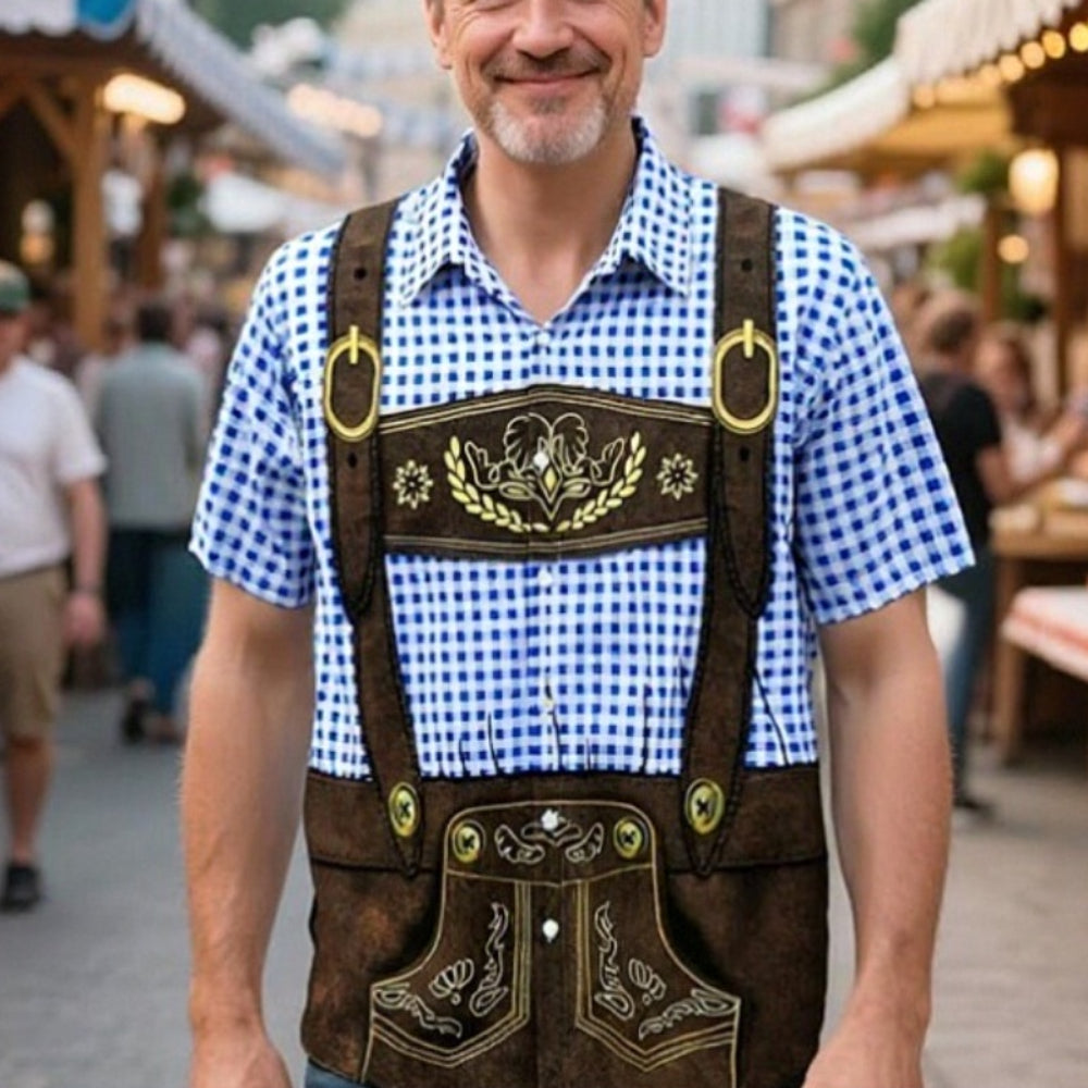 BierGaudi T-Shirt – Lederhosen & Geruit Overhemd Print, Oktoberfest Must-Have
