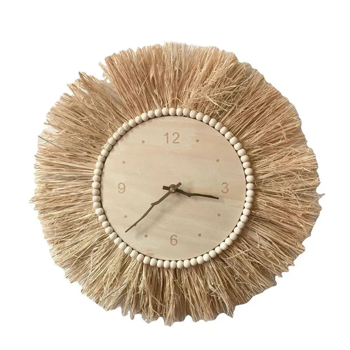 BohoTick | Boho Tarwe Stro Wandklok - Handgemaakte Natuurlijke Vezel, Rustieke Decoratieve Klok 5