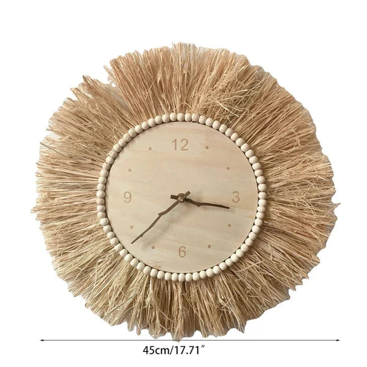 BohoTick | Boho Tarwe Stro Wandklok - Handgemaakte Natuurlijke Vezel, Rustieke Decoratieve Klok 6