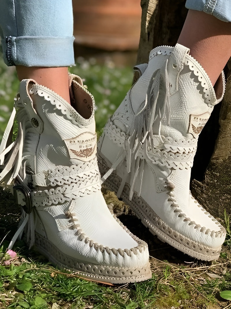 Boho Laarsjes met Franje voor Dames – Suède Western Stijl met Comfort Loopzool | Sansoti 0