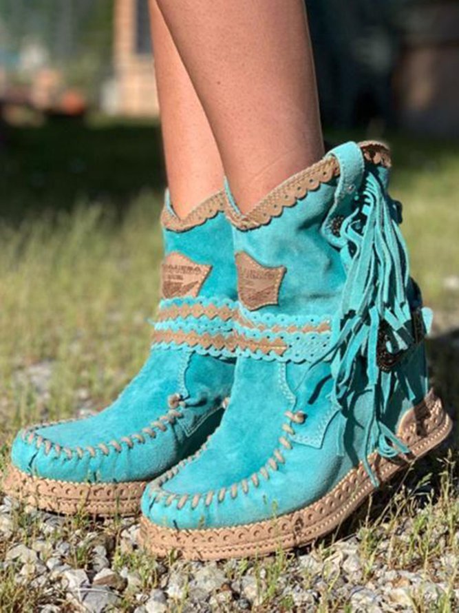 Boho Laarsjes met Franje voor Dames – Suède Western Stijl met Comfort Loopzool | Sansoti 1