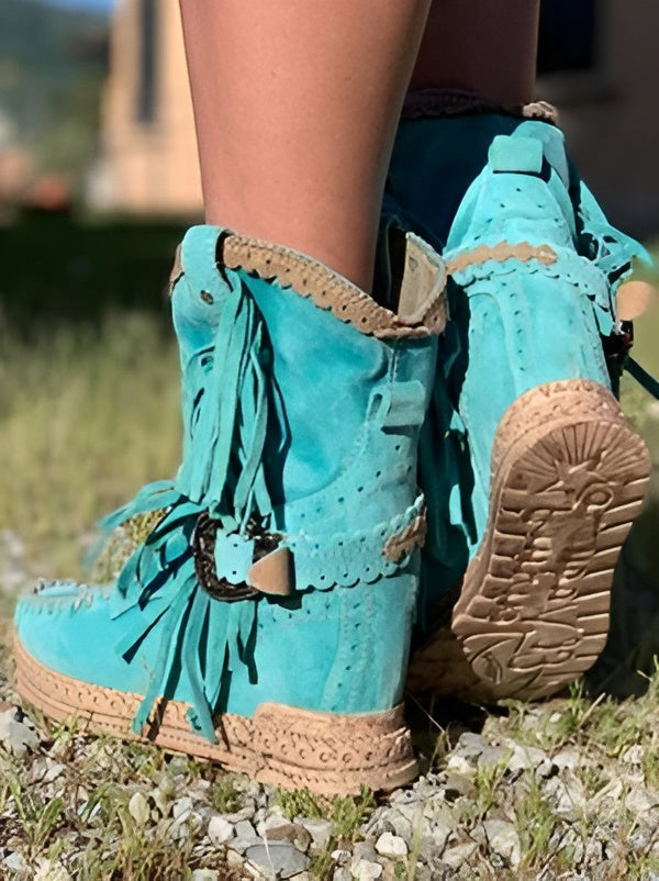 Boho Laarsjes met Franje voor Dames – Suède Western Stijl met Comfort Loopzool | Sansoti 4
