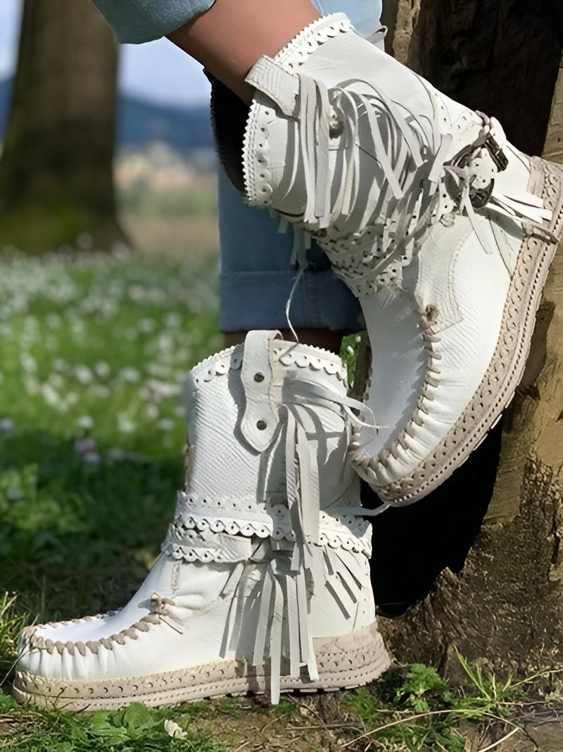 Boho Laarsjes met Franje voor Dames – Suède Western Stijl met Comfort Loopzool | Sansoti 5