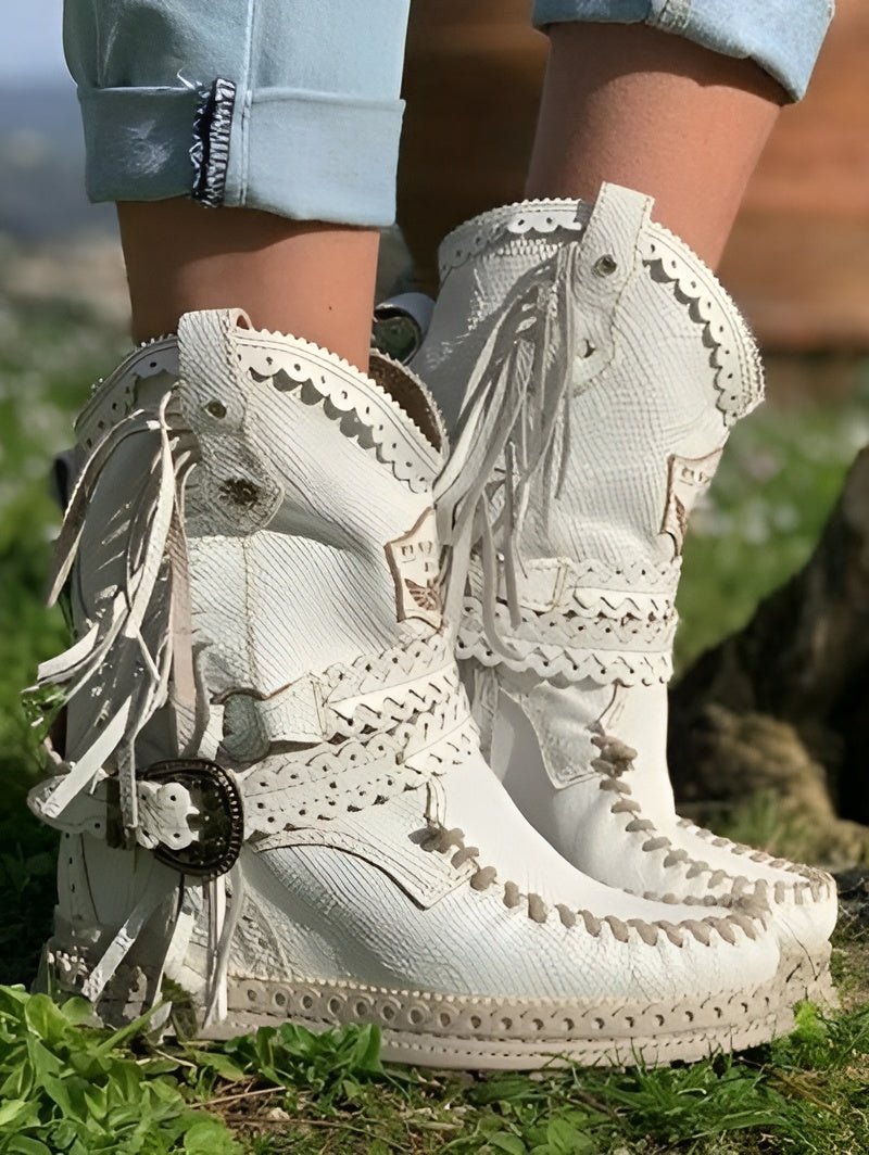Boho Laarsjes met Franje voor Dames – Suède Western Stijl met Comfort Loopzool | Sansoti 7