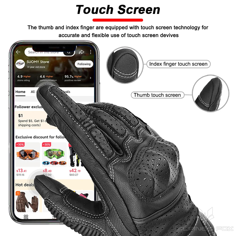 Bruine Vintage Leren Motorhandschoenen Heren met Touchscreen en Knokkelbescherming 3