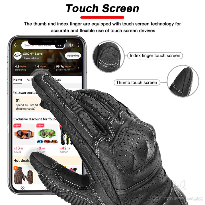 Bruine Vintage Leren Motorhandschoenen Heren met Touchscreen en Knokkelbescherming 3