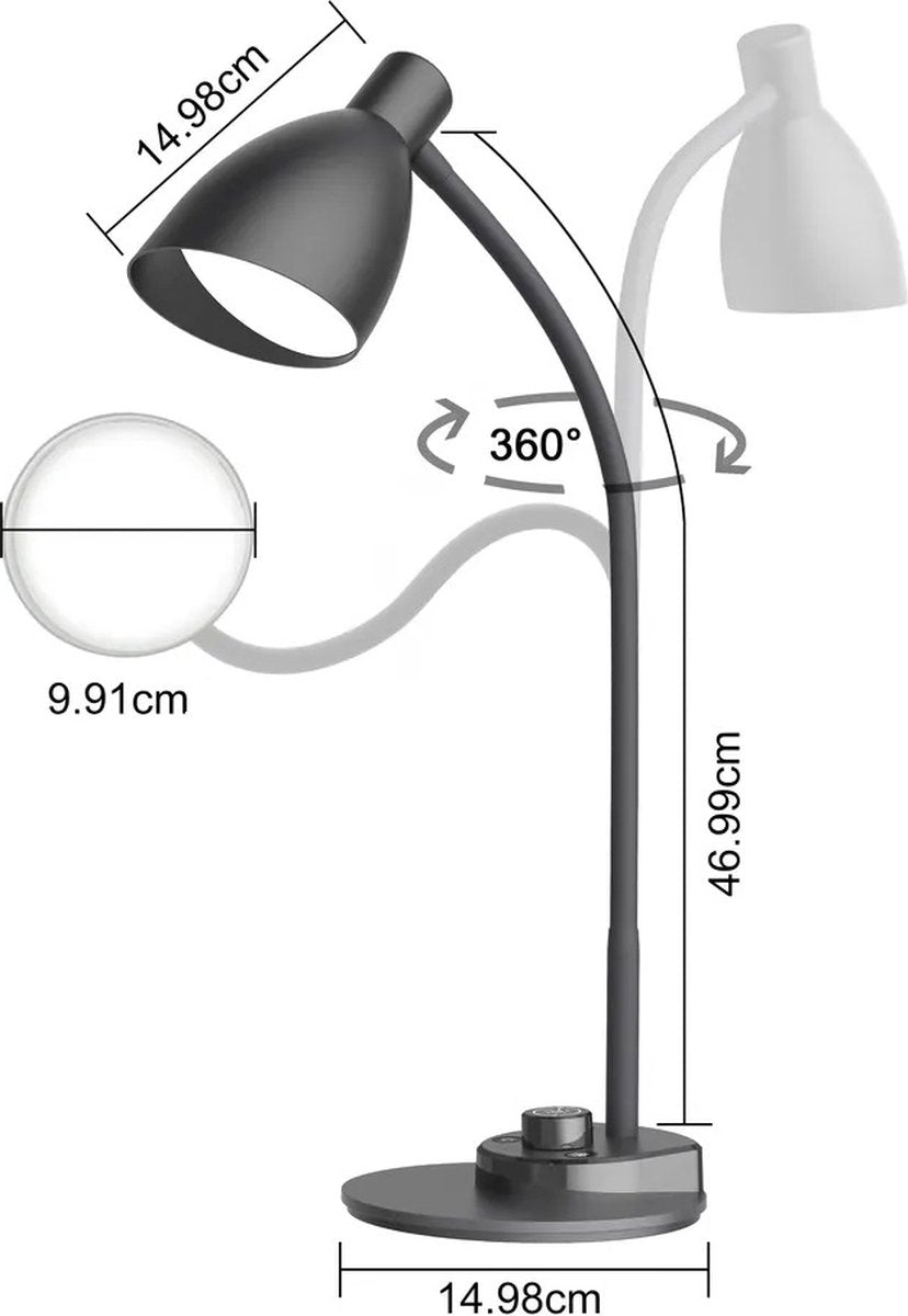 Bureaulamp LED – Dubbele led - Tafellamp zwart - Dimbare LED 3