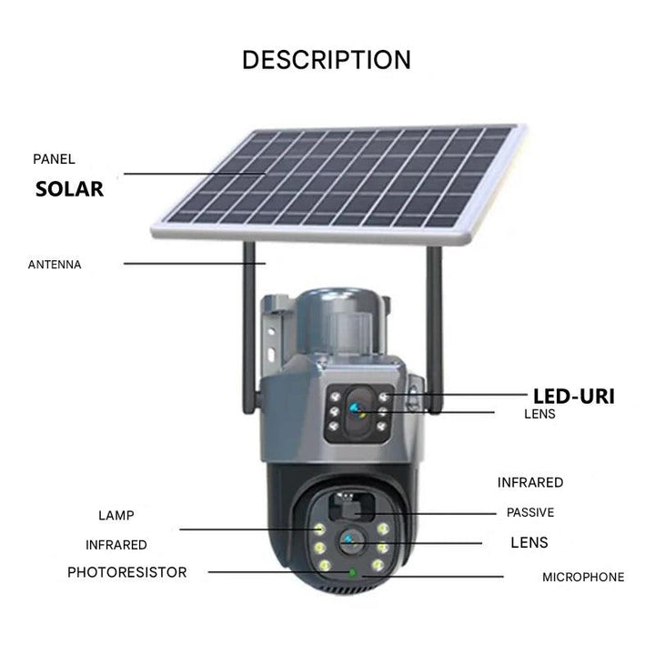 SolarisCam – câmara de segurança 4K sem fios &amp; 360° com painel solar