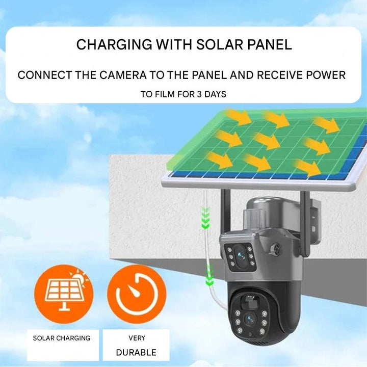 SolarisCam – câmara de segurança 4K sem fios &amp; 360° com painel solar