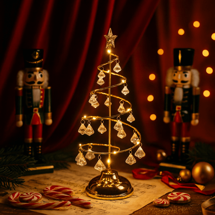 Spiral Christmas Tree Lamp – Tabletop Light with Crystal-Style Ornaments Tevako