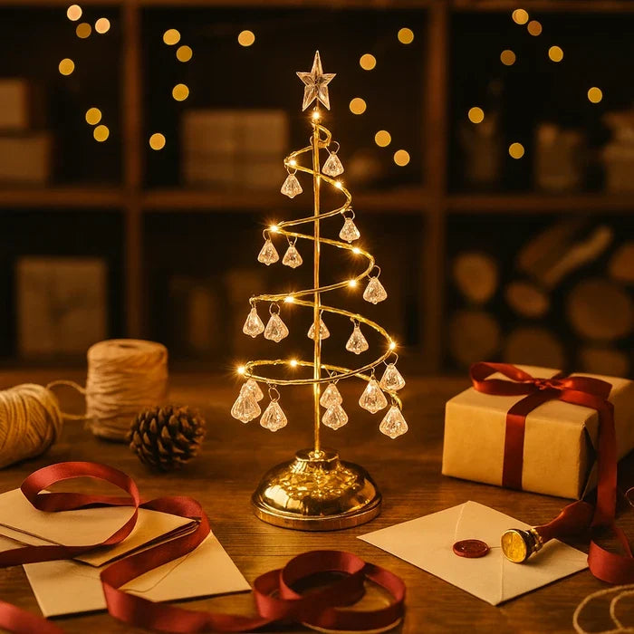 Spiral Christmas Tree Lamp – Tabletop Light with Crystal-Style Ornaments Tevako