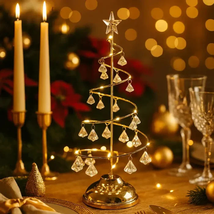 Spiral Christmas Tree Lamp – Tabletop Light with Crystal-Style Ornaments Tevako