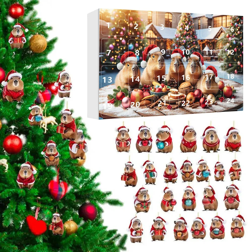 Calendario dell'Avvento CapyJoy – calendario natalizio di 24 giorni con ornamenti di capibara in acrilico