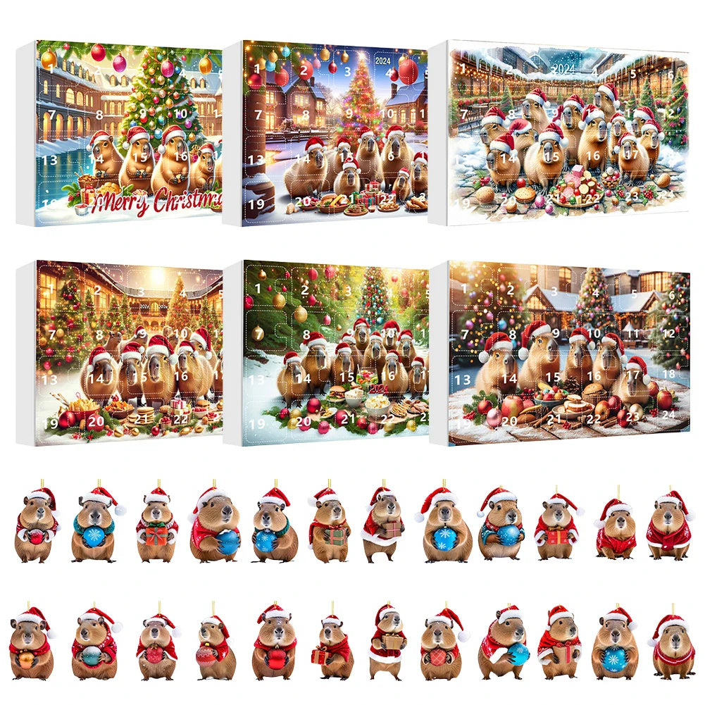Calendario dell'Avvento CapyJoy – calendario natalizio di 24 giorni con ornamenti di capibara in acrilico