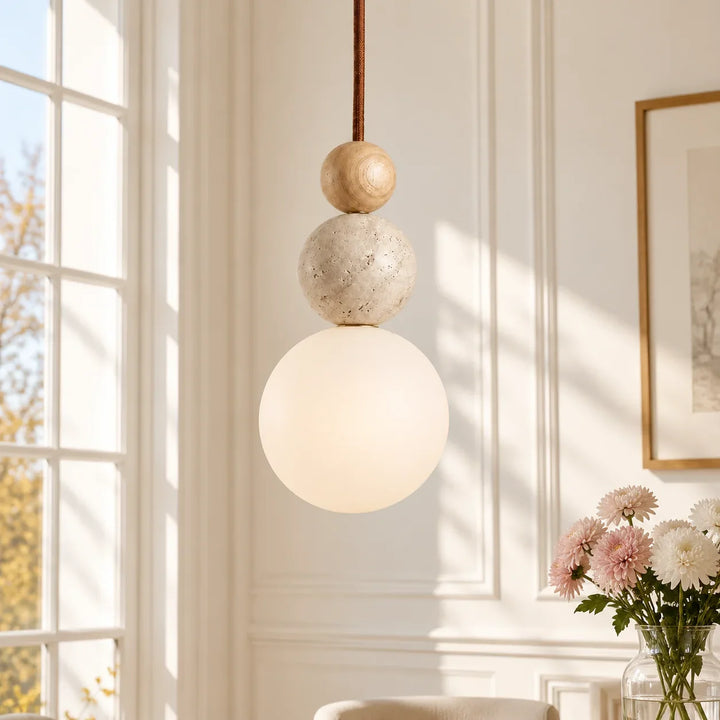 Caspin Sculptural Travertine Wood LED Pendant Light 0