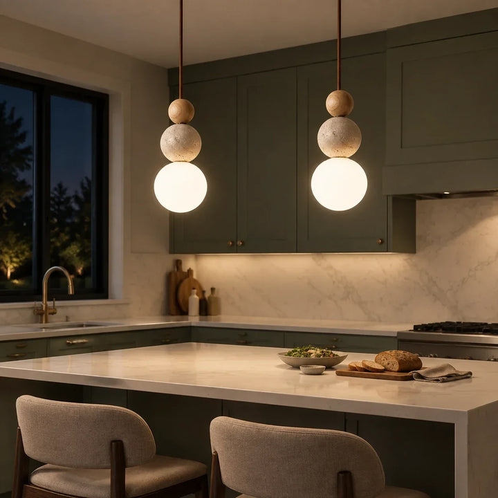Caspin Sculptural Travertine Wood LED Pendant Light 5