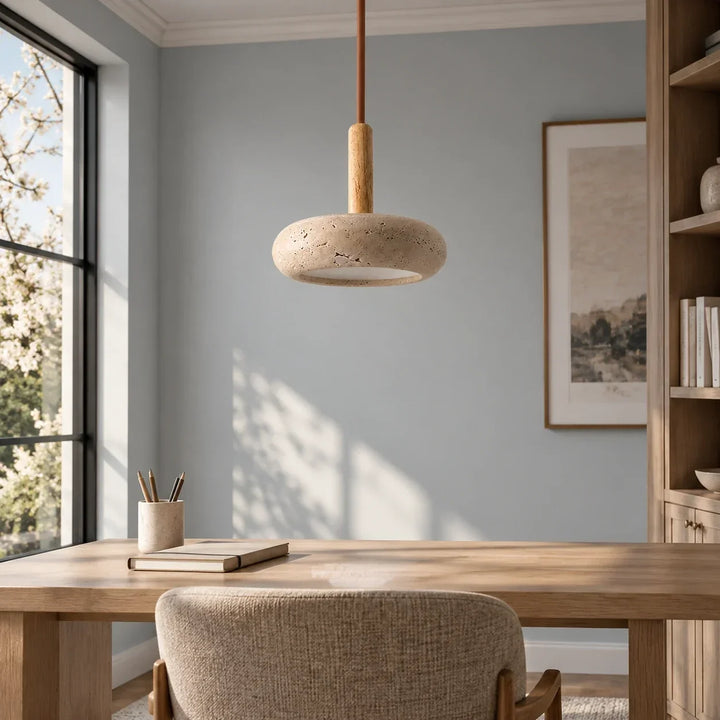 Caspin Sculptural Travertine Wood LED Pendant Light 6