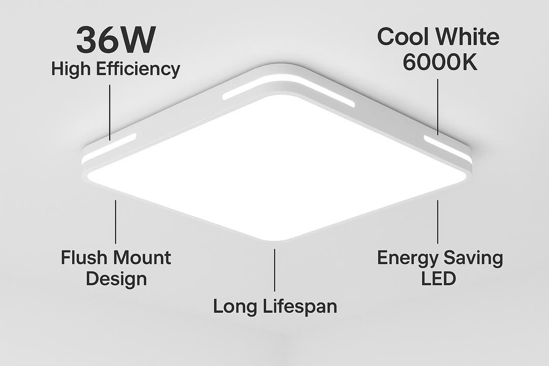 Lámpara de techo Lumora – Diseño cuadrado con LED de 36W, luz blanca fría brillante y protección IP44