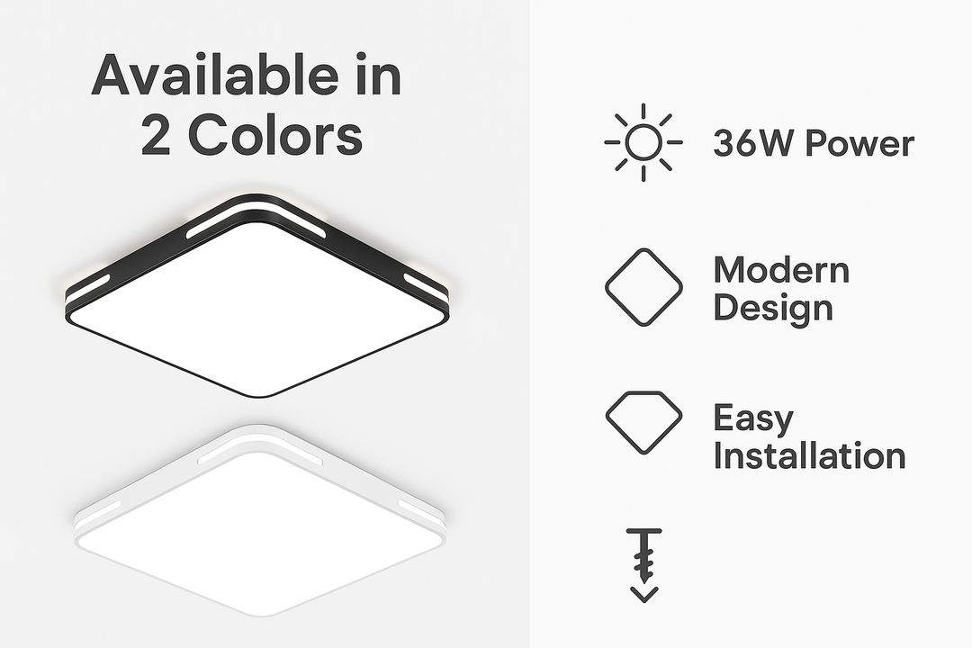 Lámpara de techo Lumora – Diseño cuadrado con LED de 36W, luz blanca fría brillante y protección IP44