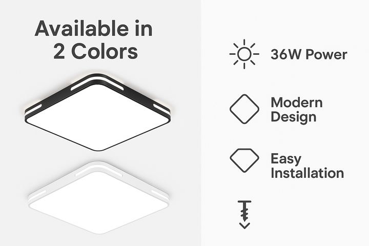 Lámpara de techo Lumora – Diseño cuadrado con LED de 36W, luz blanca fría brillante y protección IP44