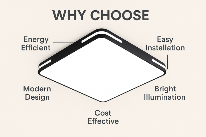 Lámpara de techo Lumora – Diseño cuadrado con LED de 36W, luz blanca fría brillante y protección IP44