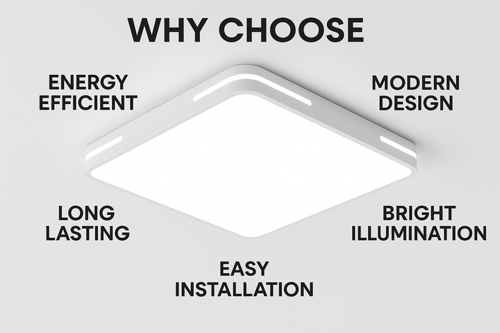 Lámpara de techo Lumora – Diseño cuadrado con LED de 36W, luz blanca fría brillante y protección IP44