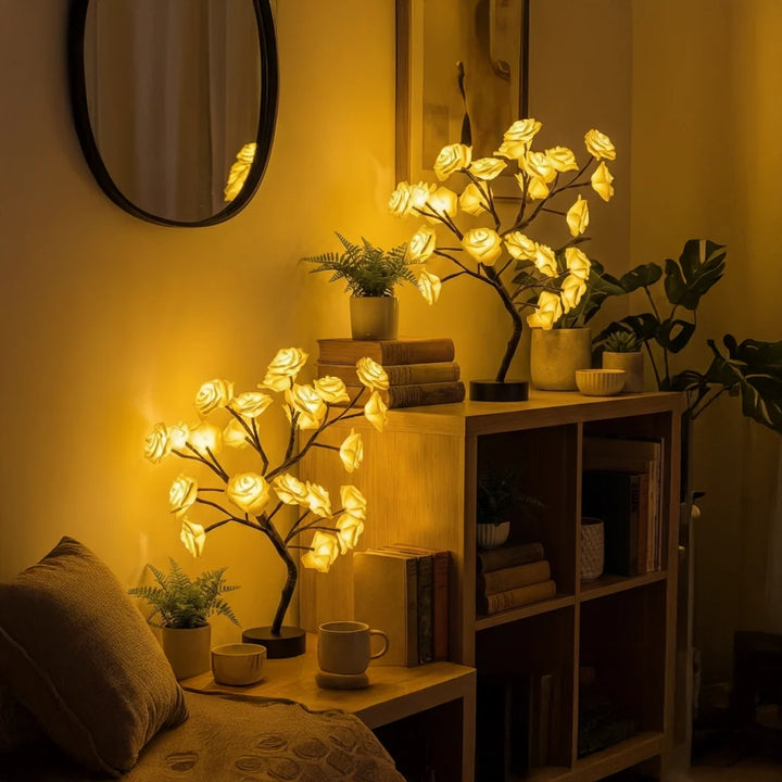 Lighted Rose Tree Lamp – Tabletop Tree With Glowing Rose Blossoms Tevako
