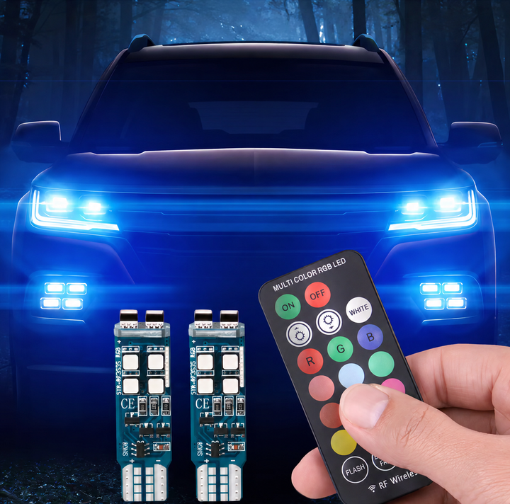 T10 LED Auto Lampjes – 2 stuks RGB W5W verlichting met afstandsbediening Vestragear