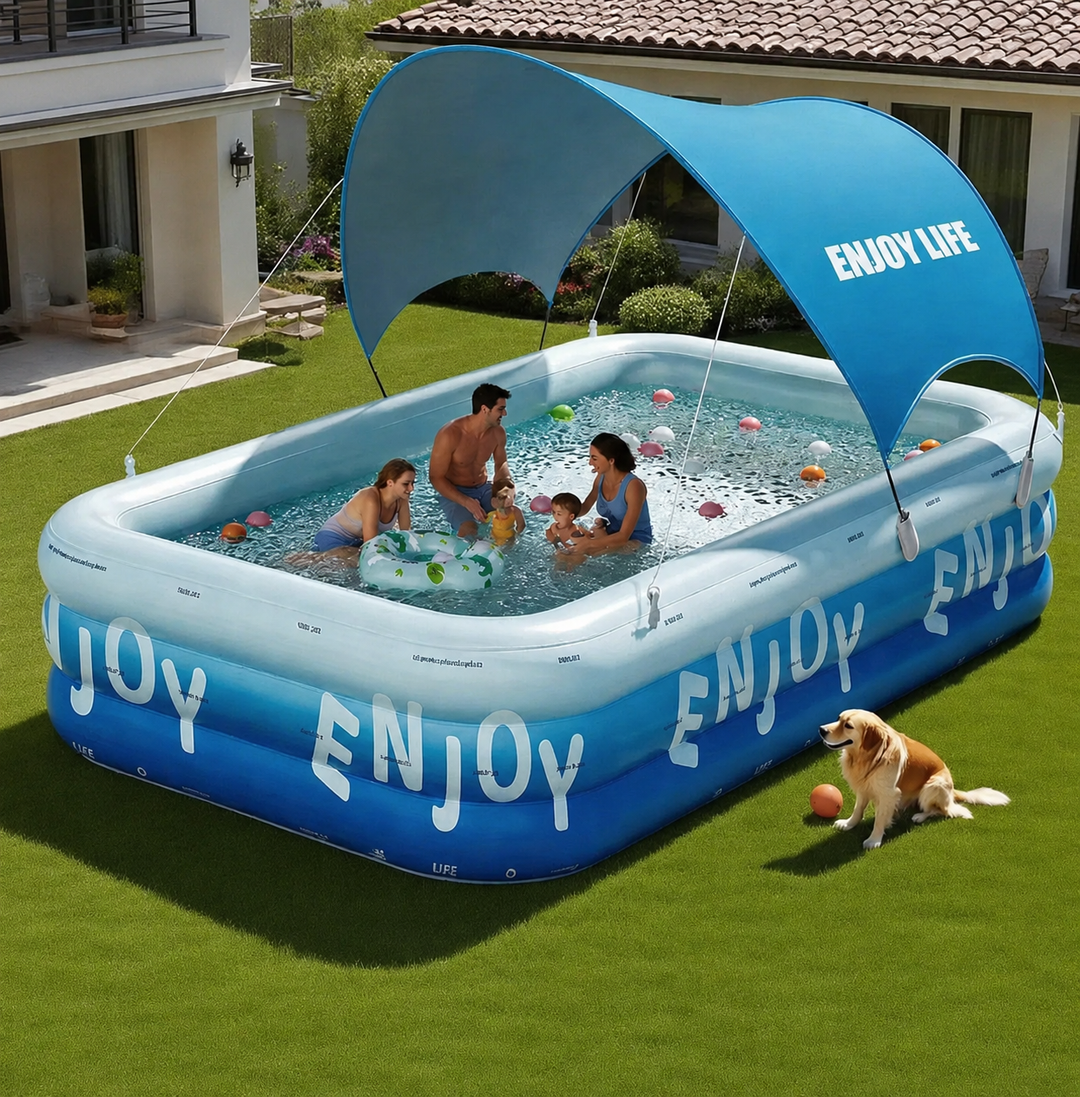 Aufblasbarer Pool – Großes Familienbecken mit Sonnendach &amp; robustem PVC Bolendo