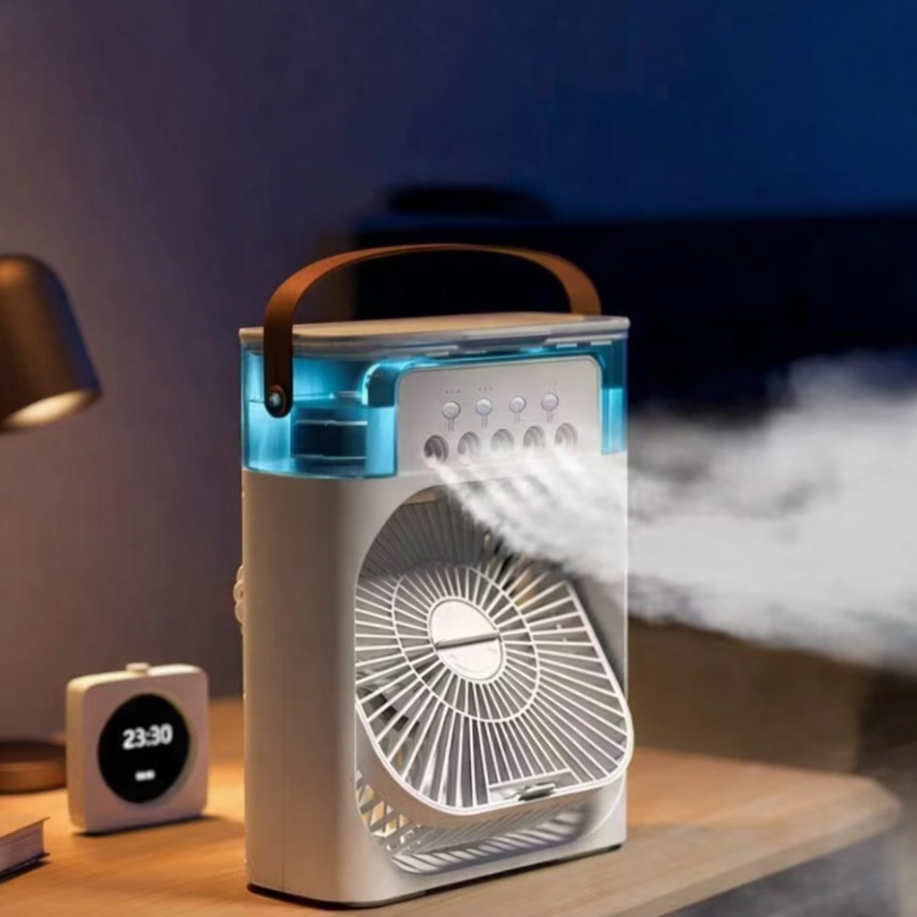 Luchtkoeler – 3-in-1 mini aircooler met bevochtiging, LED-verlichting en USB voeding Vestragear