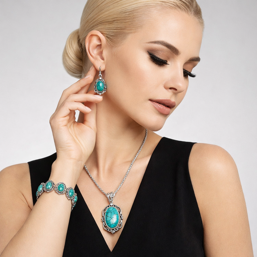 Set di Gioielli Vintage Donna – Set da 3 Pezzi con Bracciale, Collana e Orecchini