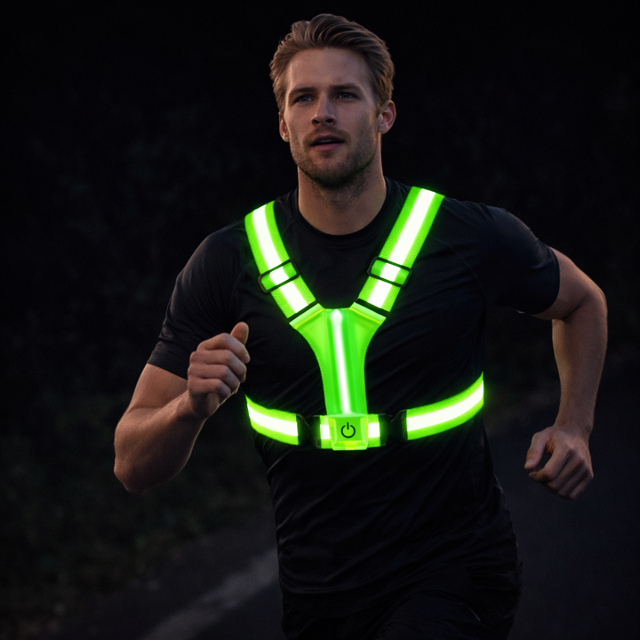 Gilet da corsa LED – Ricaricabile, Riflettente, Visibilità a 360°, Unisex