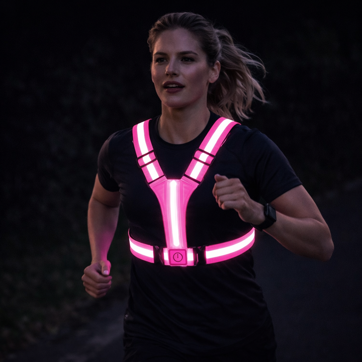 Gilet da corsa LED – Ricaricabile, Riflettente, Visibilità a 360°, Unisex