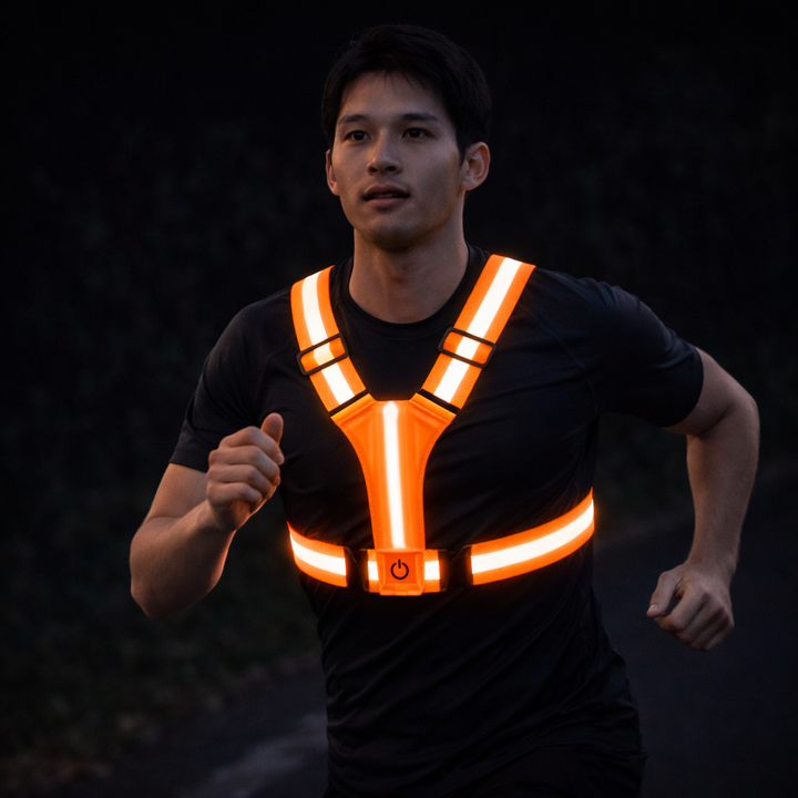 Gilet da corsa LED – Ricaricabile, Riflettente, Visibilità a 360°, Unisex