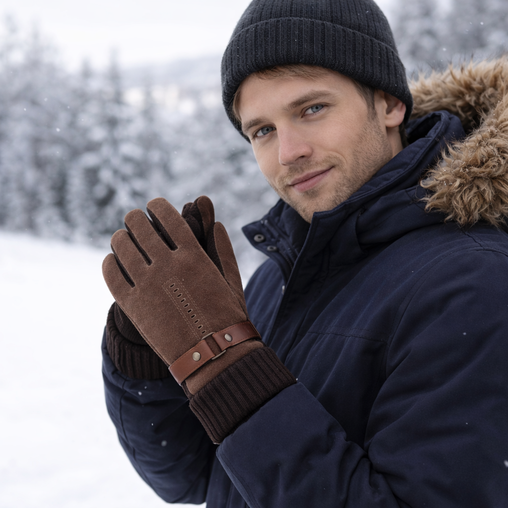 FrostEdge – Luvas de home para o inverno con forro polar e coiro – A proba de vento e quentes